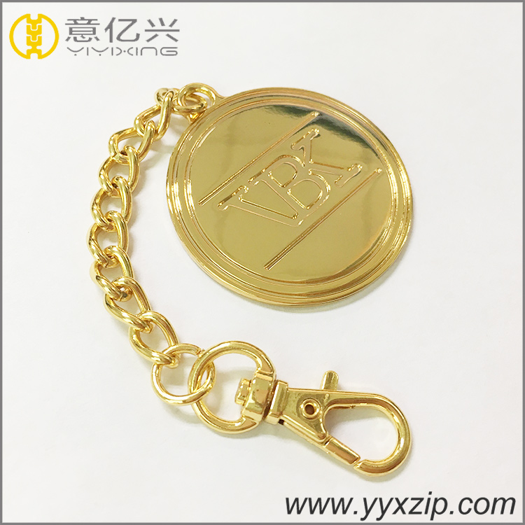 Polished gold metal letter label key ring brand logo engraved name keychains