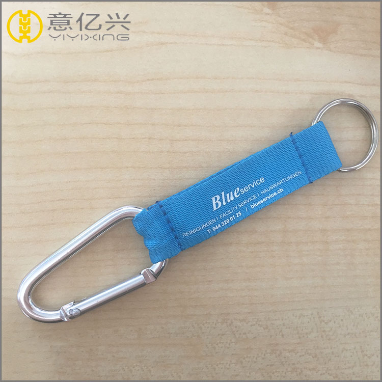 1 color screen print logo short strap lanyard carabiner keychain