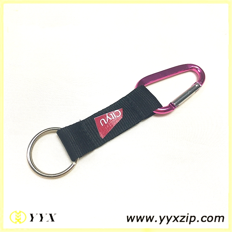 Custom silk screen printing logo short lanyard carabiner keychain with keyring