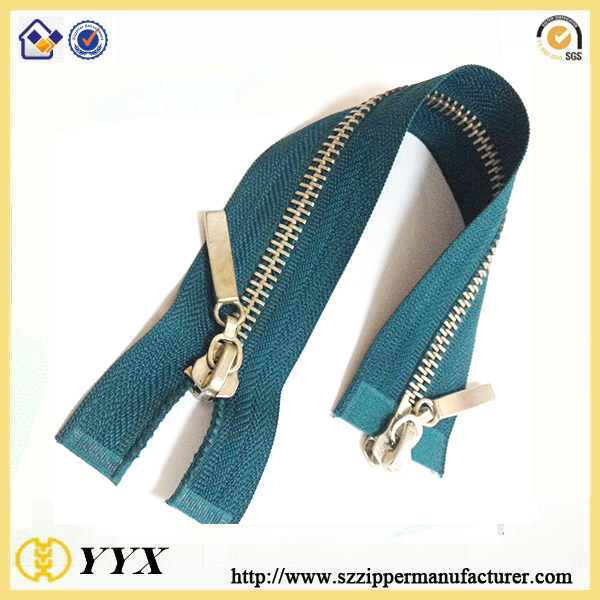 Colord tape dark bronze zipper, two sided metal zip