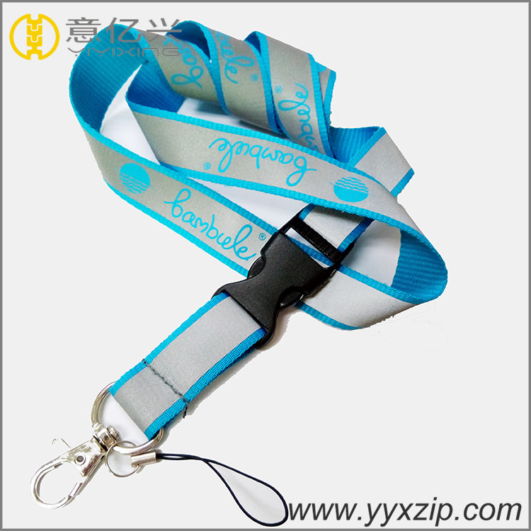 High quality with plastic buckle fashion silver reflective bar logo custom lanya