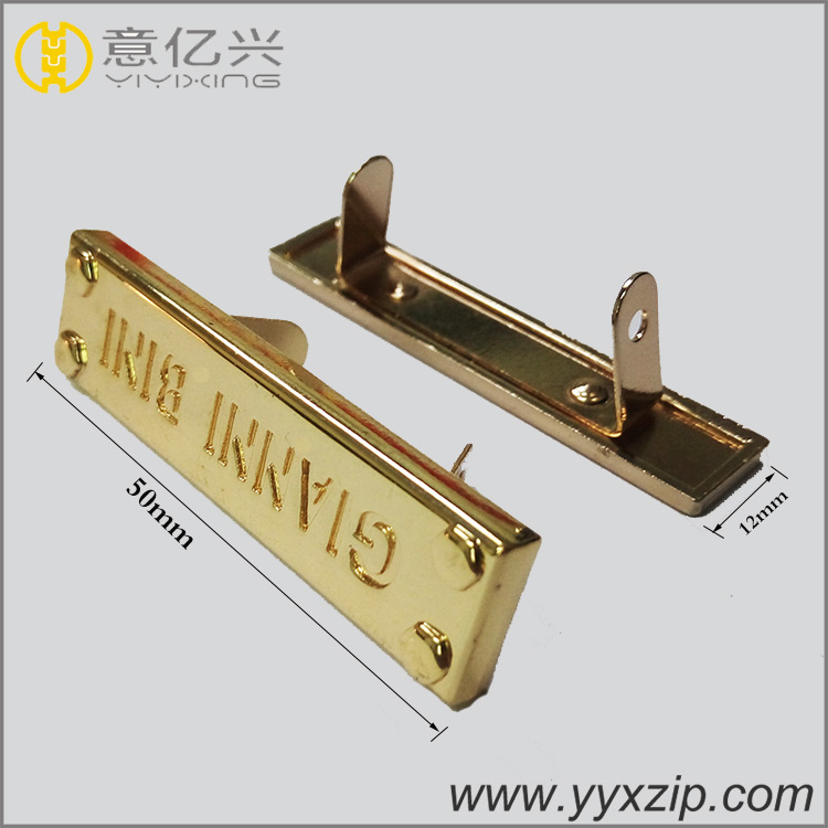 Gold color bag hardware custom engrave metal label custom metal logo for handbag