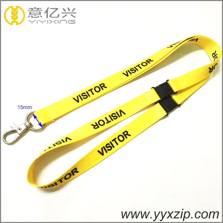Custom 15mm width fashion lanyard promotion two plastic safety buckle neck lanya