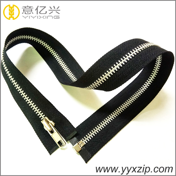 custom fashion silver teeth open-end metal zipper for garment shoes black tape