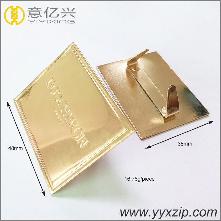 OEM Custom brand logo shiny gold plated metal logo tag