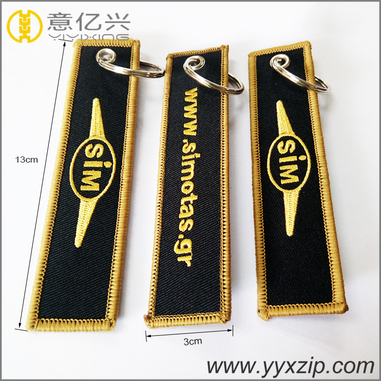 promotional double sided logo custom embroidery keychain