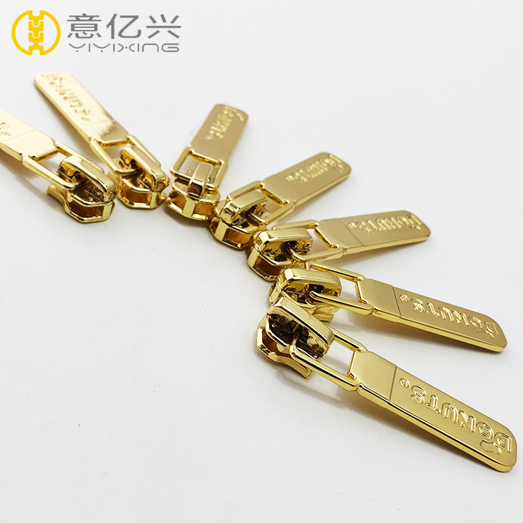 Custom gold color zipper pulls metal zip slider for bag accessories