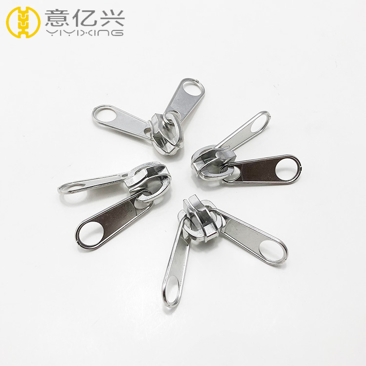 shiny silver double metal zipper slider and puller