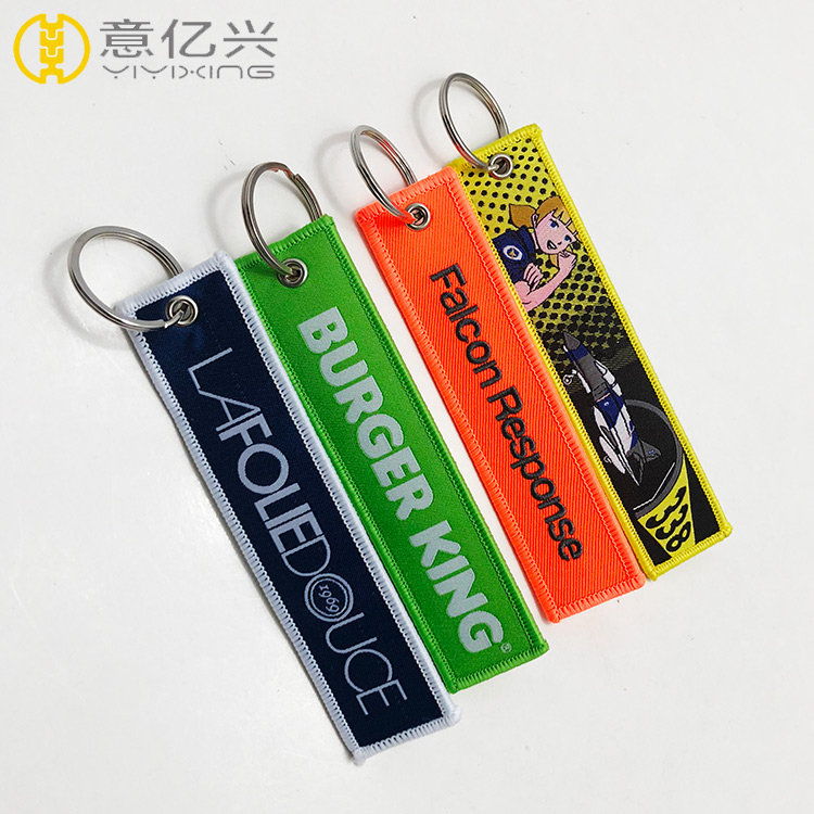 2018 Embroidery Woven Polyester Fabric Keychain