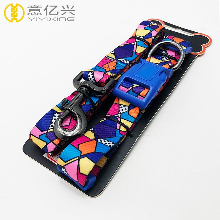 Printed polyester custom dog rope leash and matching dog collar and leash
