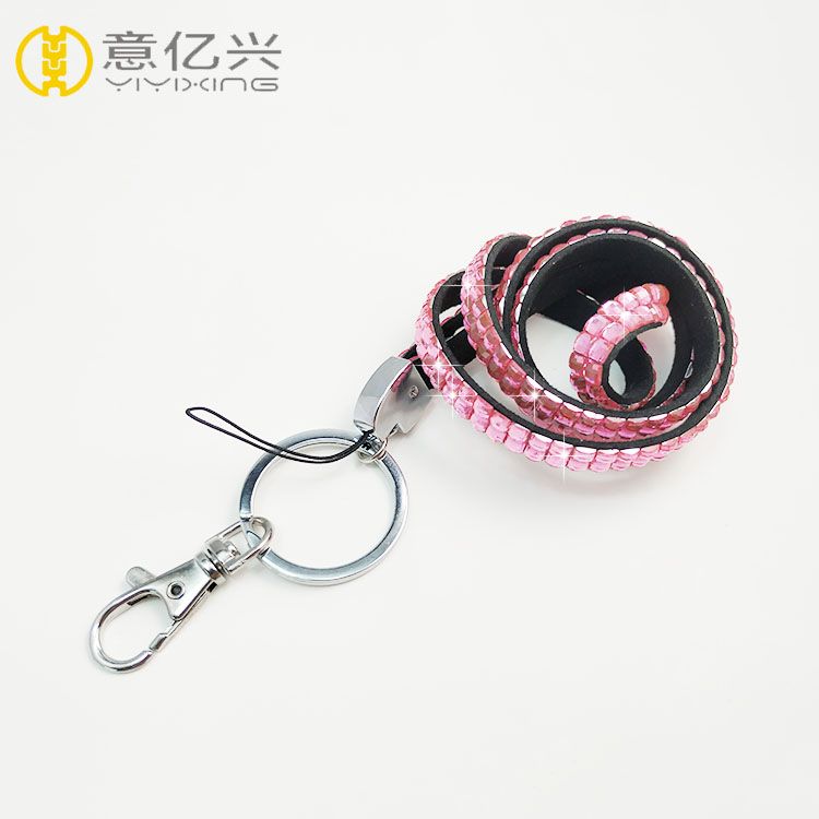 Wholesale pink rhinestone lanyard for pink bling neck lanyards