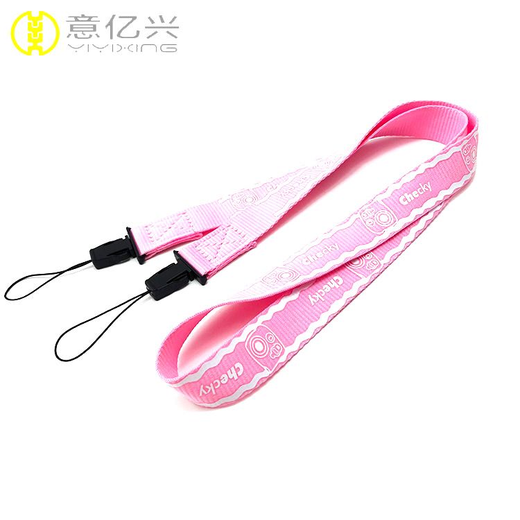 Polyester material screen printing pink lanyard with cellphone loop