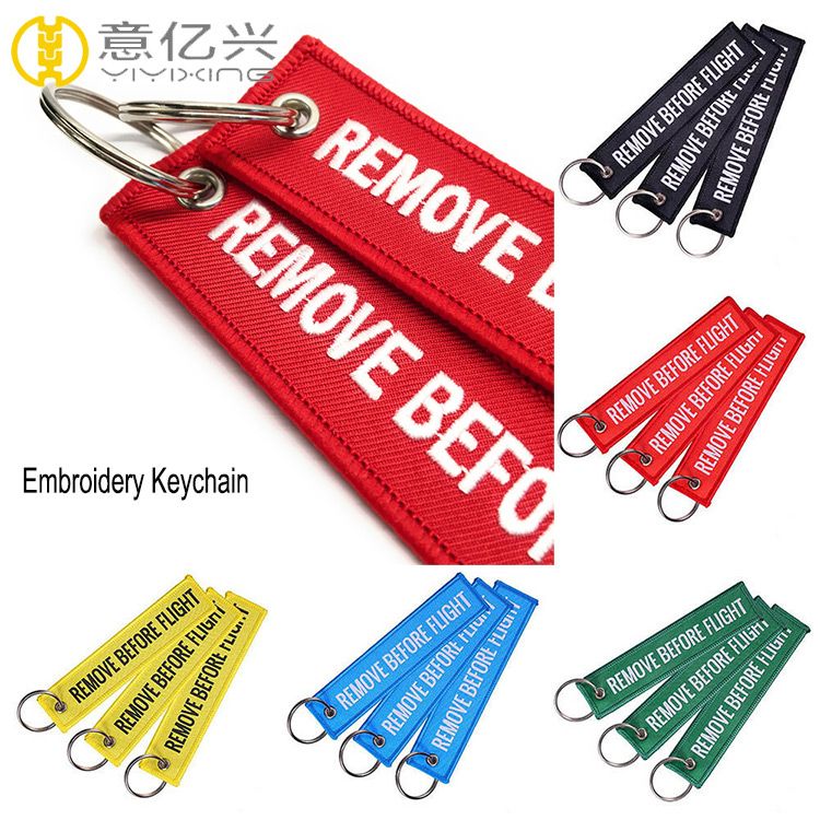 Cheap Custom Fabric Embroidery Remove Before Flight KeychainNylon