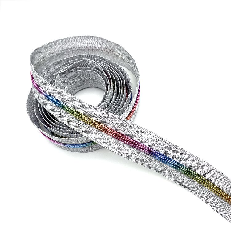 YYX custom 5# rose gold rainbow tape with plating color teeth nylon zipper roll